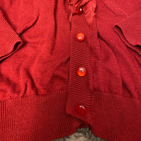 💋Red, Ruffled Bisou Bisou Cardigan - Picture 2 of 13